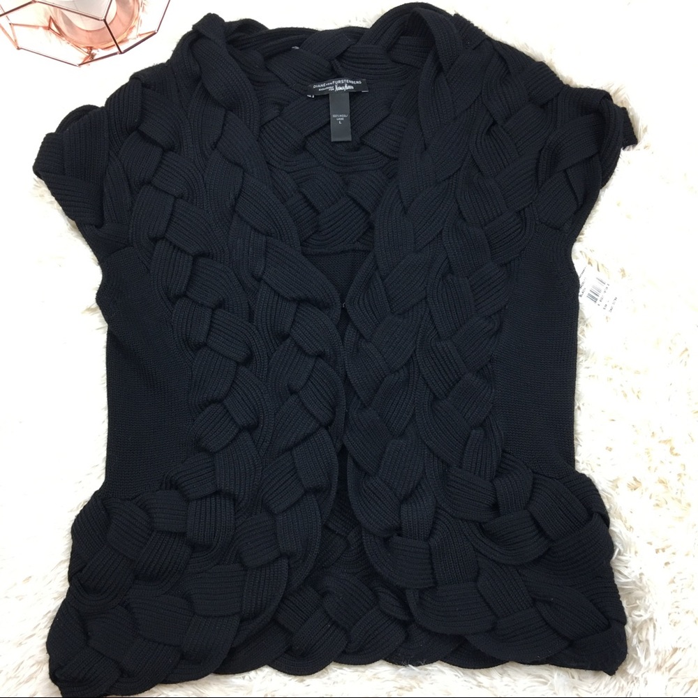 Diane Von Furstenberg 100% Wool Braided Cardigan