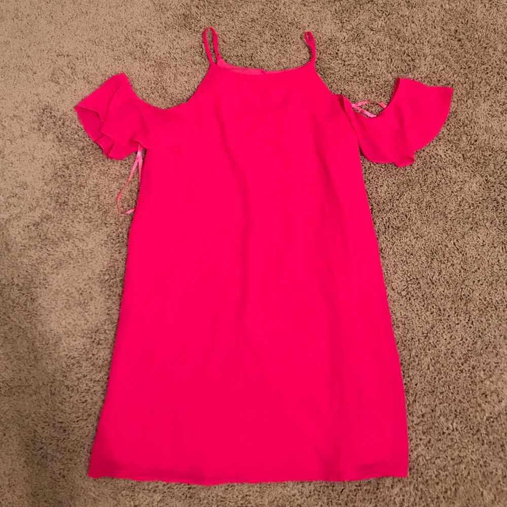 Cold shoulder hot pink dress