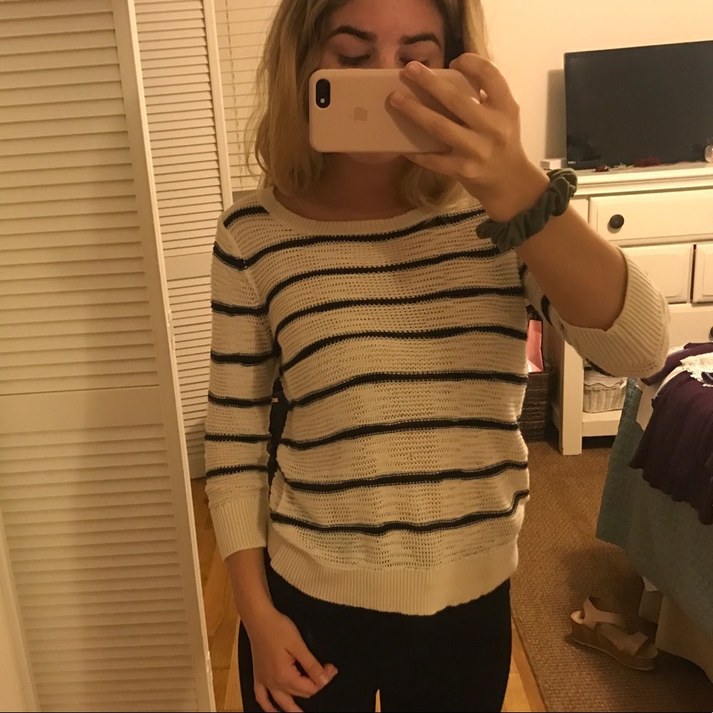 Loft black and cream striped shirt