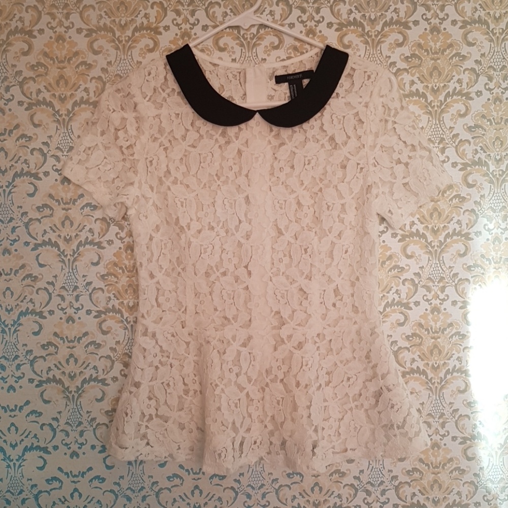 Lace shirt with black collar
