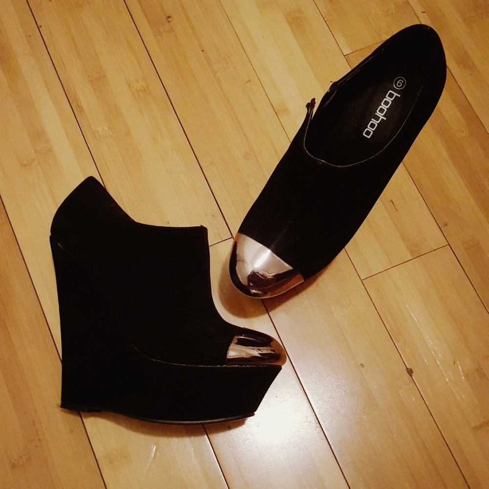 Faux Suede Black Platform Bootie