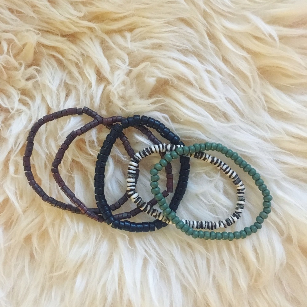 set of elastic bracelets with beads