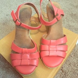 Coral wedge sandals, size 7