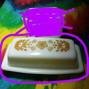 Vintage Pyrex Butterfly Gold butter dish