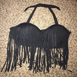 ‼️FLASH SALE‼️ 2XL SOLID BLACK FRINGE SWIM TOP