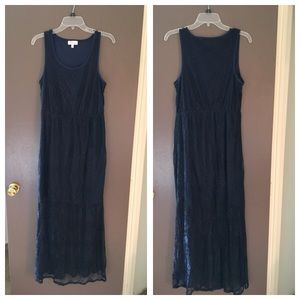 navy blue lace maxi dress