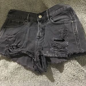 black distressed bullhead(pac sun) denim shorts
