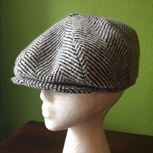 Vintage Wool Herringbone Newsboy Cap