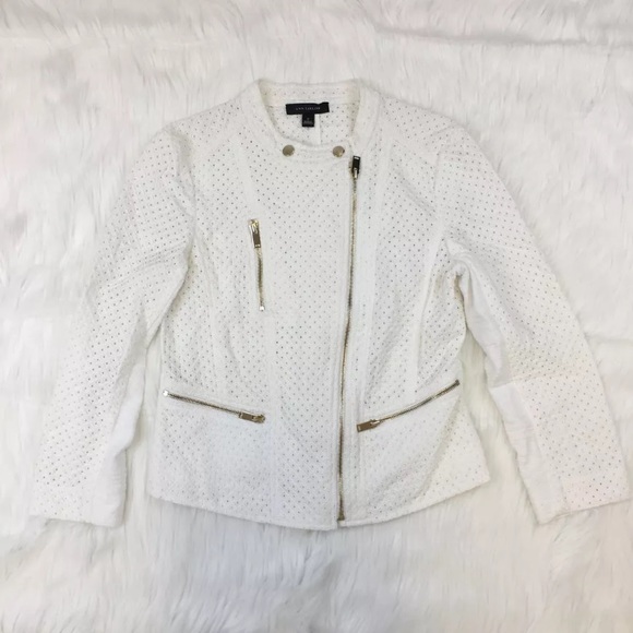 Ann Taylor Jackets & Blazers - Ann Taylor White and Gold Zip Blazer Jacket Sz 2