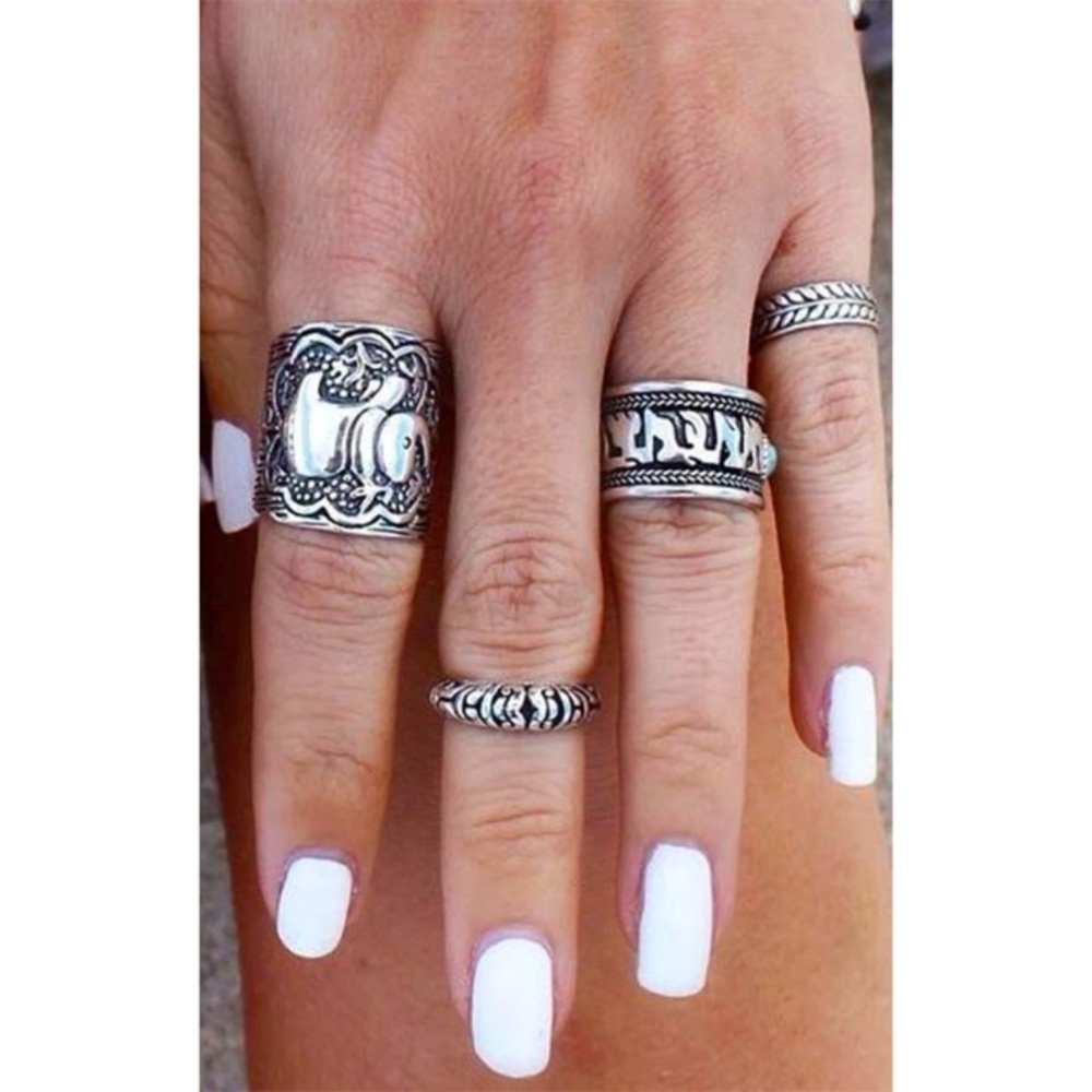 🛍4pc Set Boho Elephant Silver Midi Rings Bohemian - Picture 2 of 5