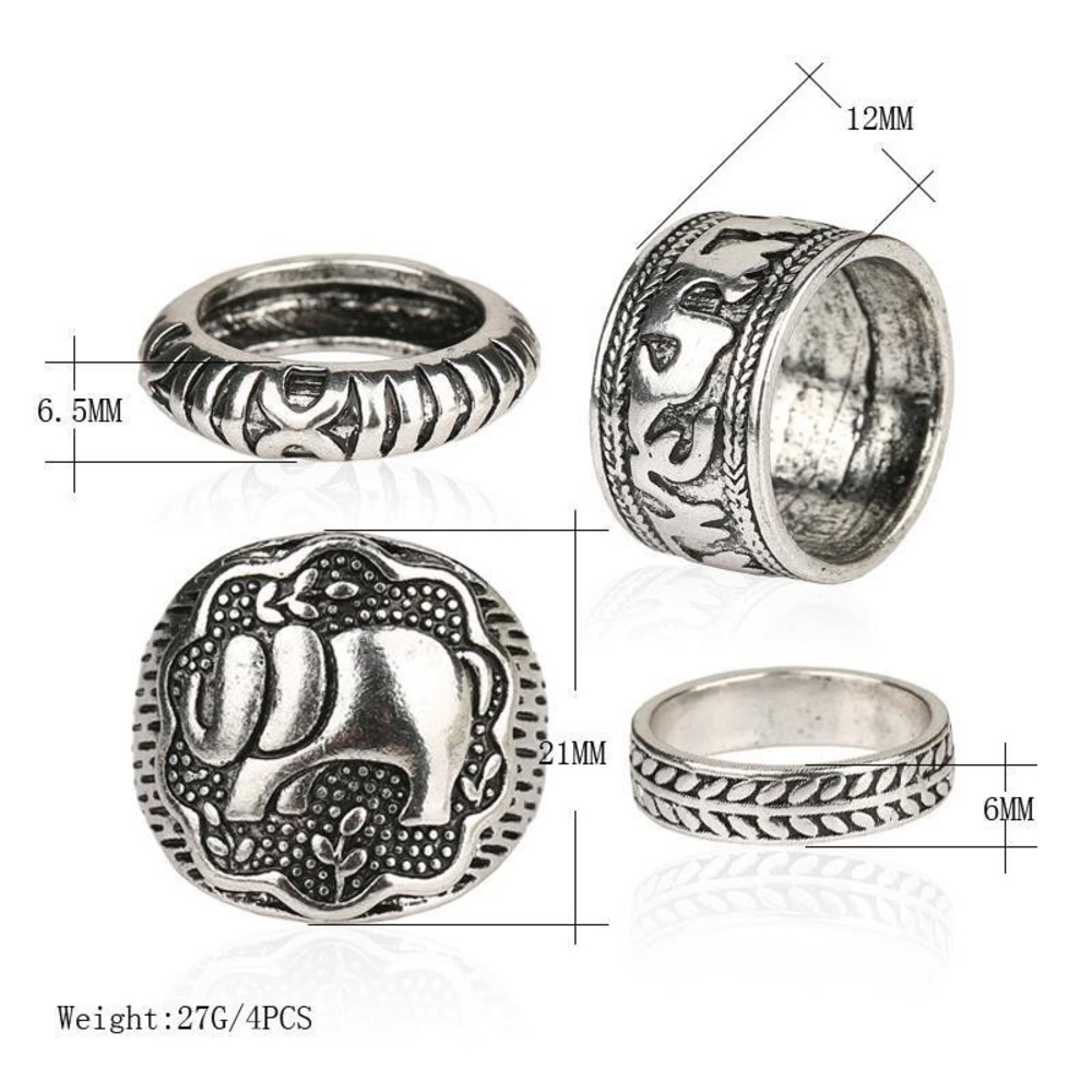 🛍4pc Set Boho Elephant Silver Midi Rings Bohemian - Picture 4 of 5