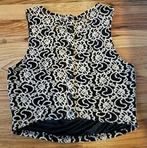 Embroidered button back crop top