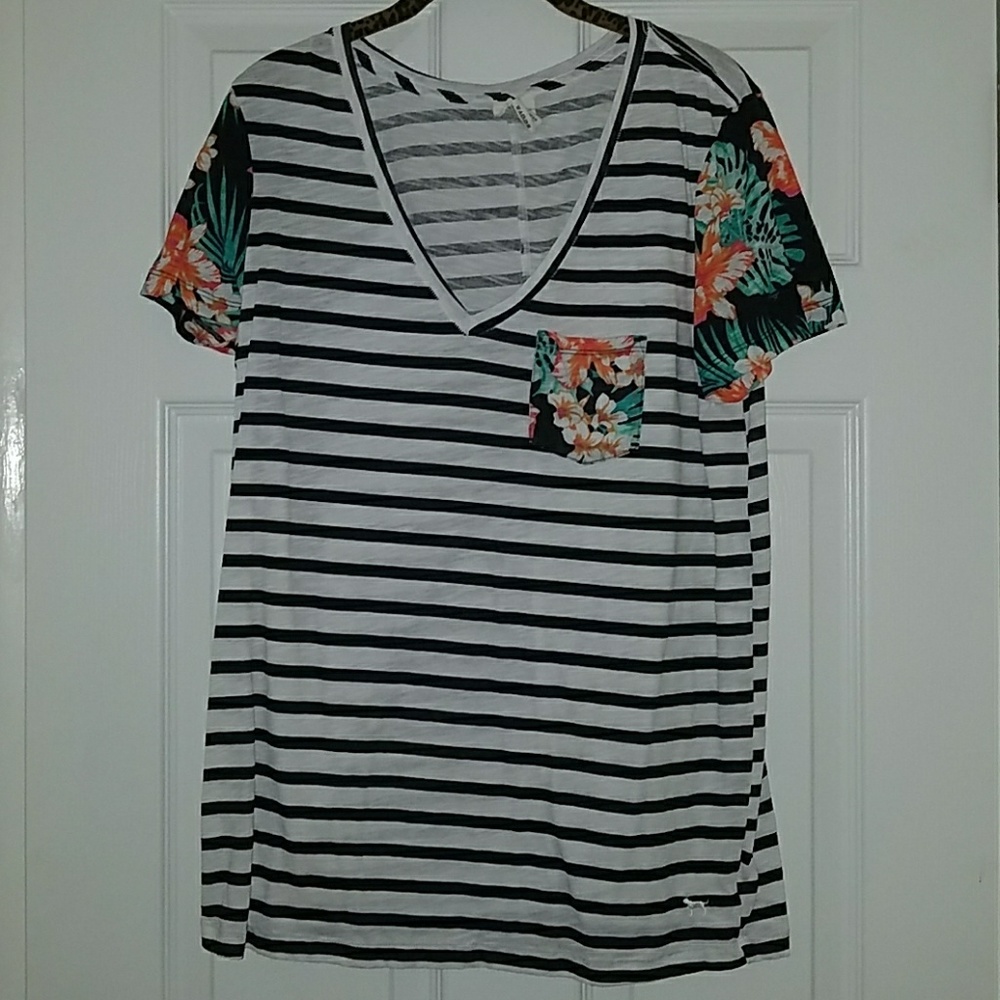 Pink Victoria's Secret Tropical Stripe Shirt