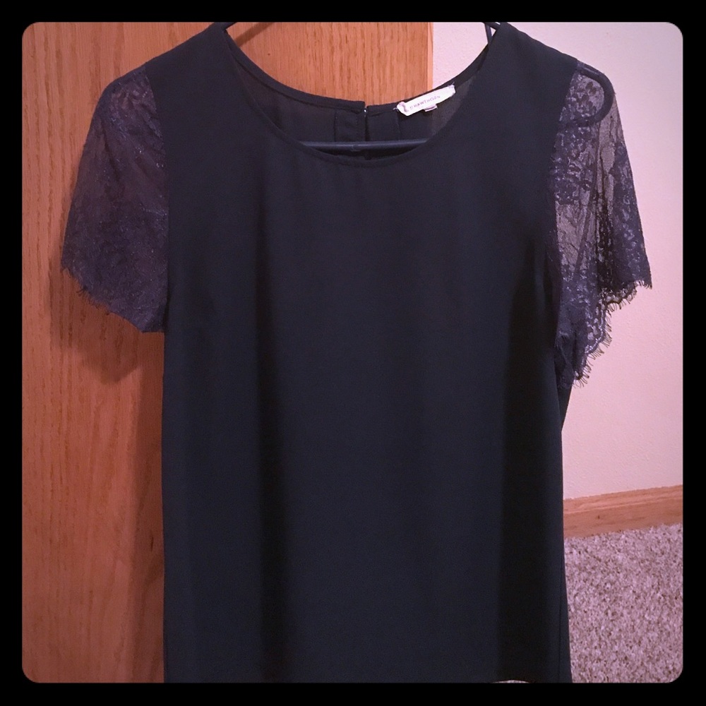 Navy top with lace sleeves from stitch fix