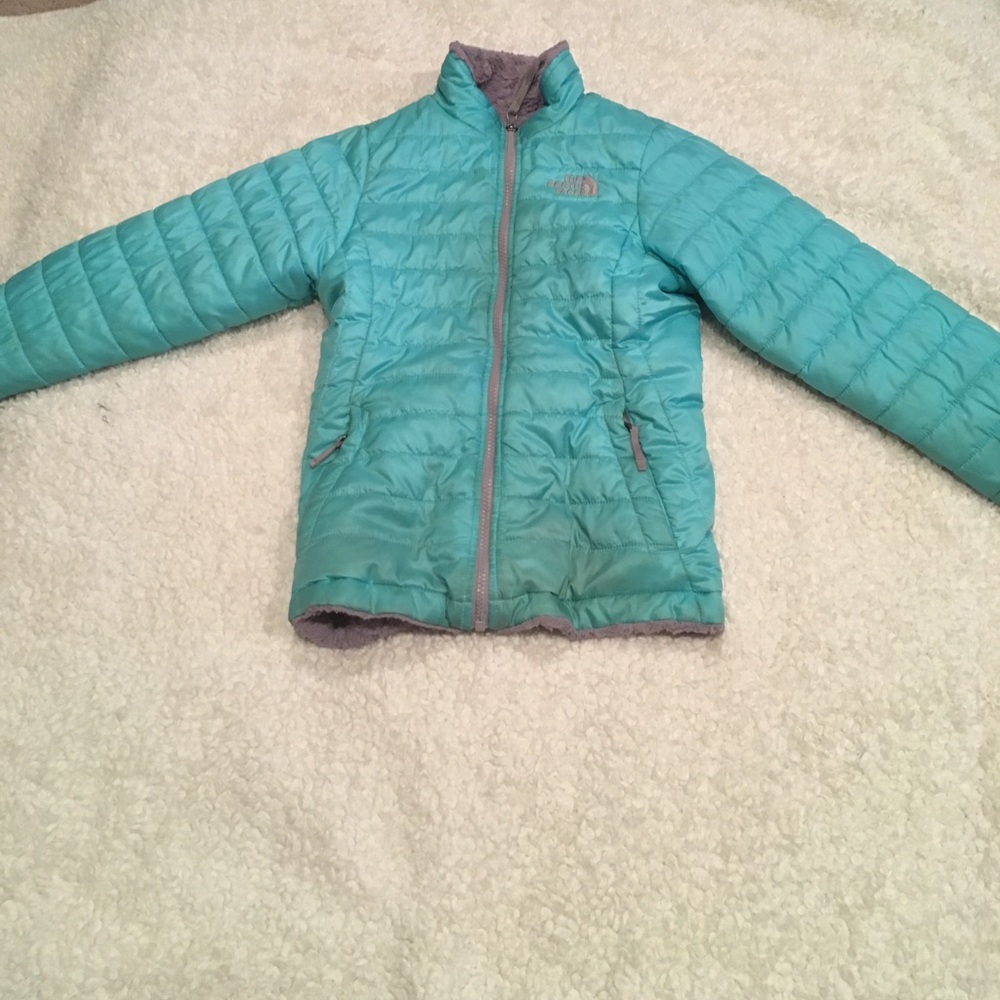 | grey and blue reversible north face |