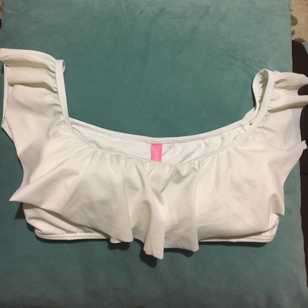 White flounce swim top
