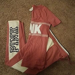 Pink Victoria's secret yoga pants and shirt outfit