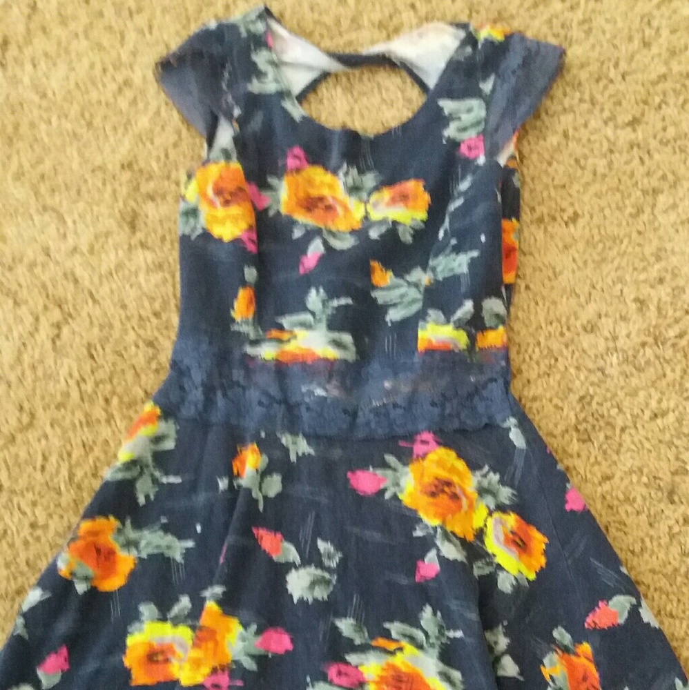 Blue dress with bright flowers