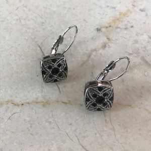 Silver Art Deco Earrings with Black Stones