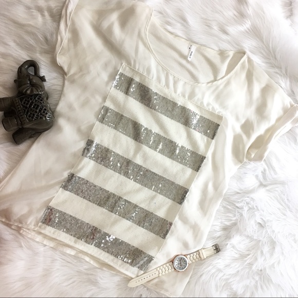 Short Sleeve Sequins Stripped Top! - Picture 1 of 1