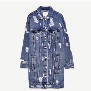 Zara distressed denim long jacket