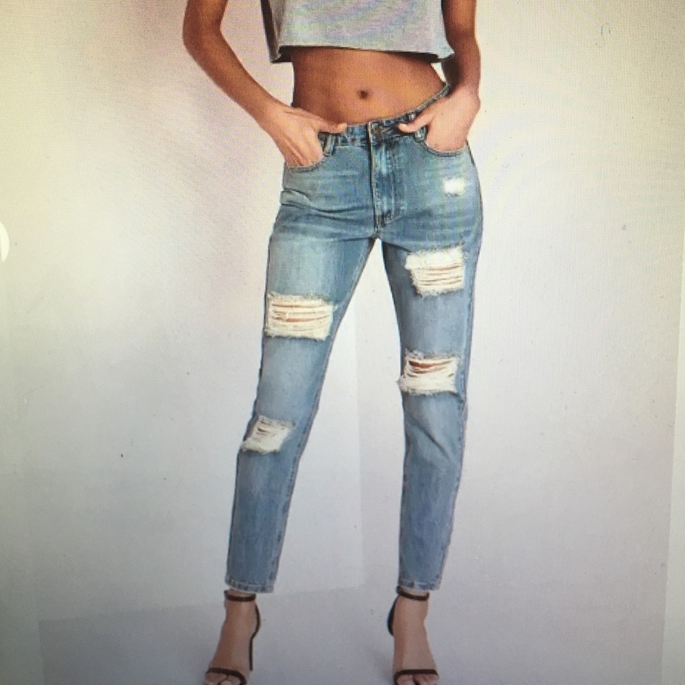 High Rise Ripped Mom Jeans
