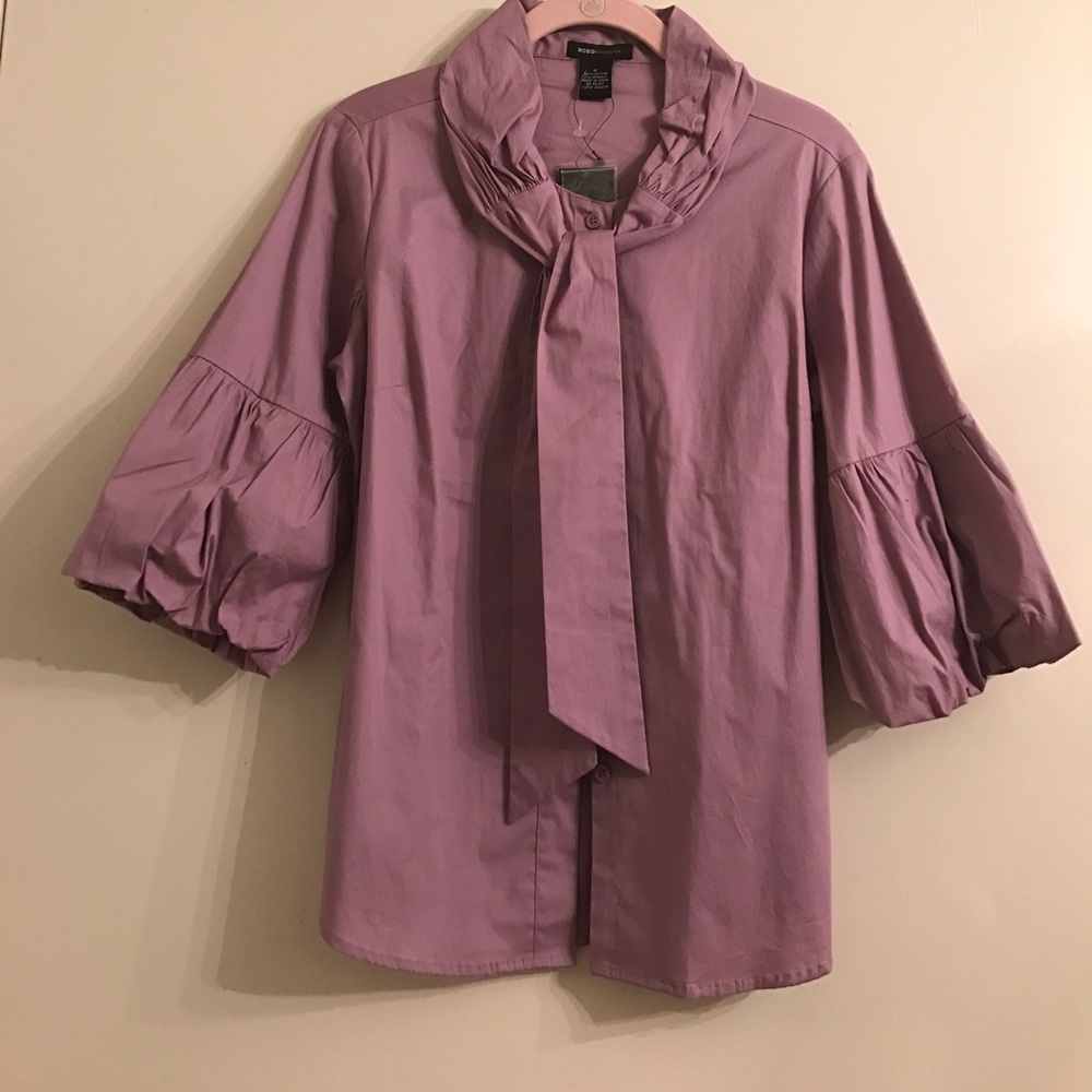 BCBGMaxAzria purple bow front button up shirt