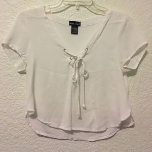 white lace up crop top