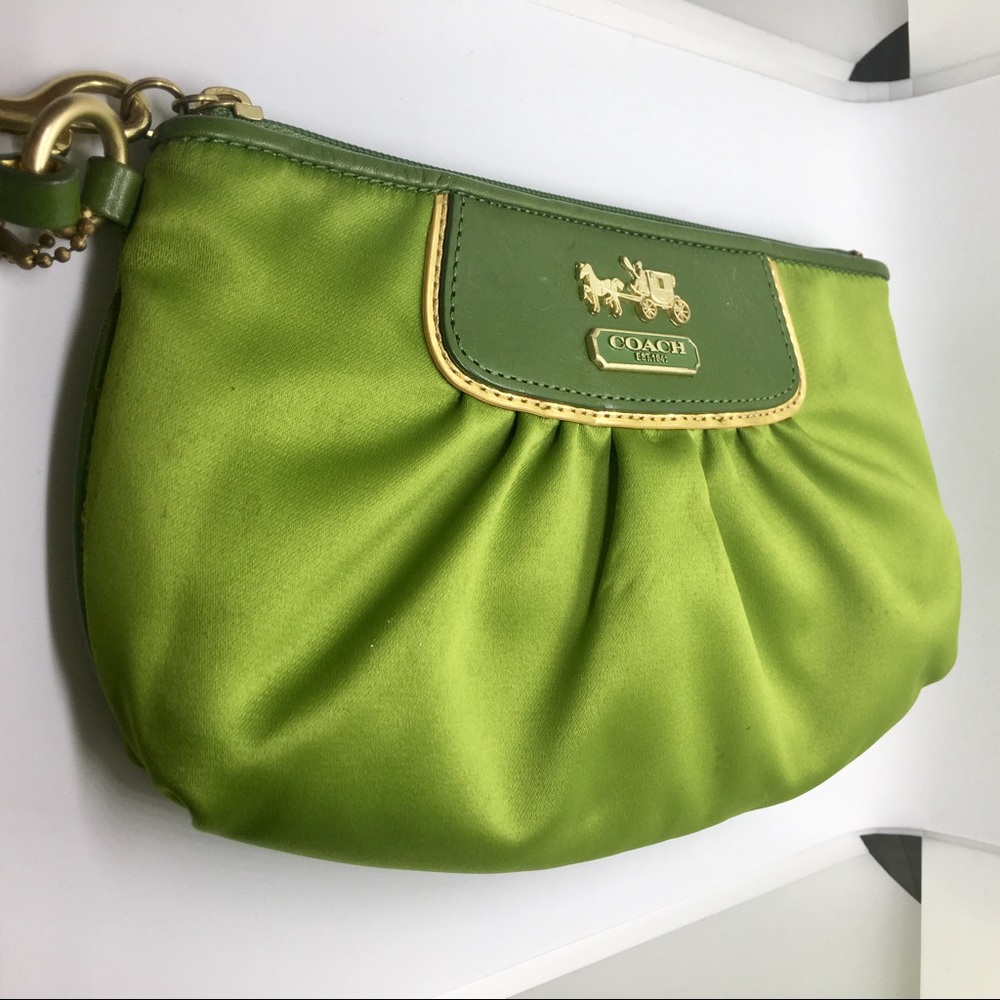 Coach Green Satin Large Wristlet