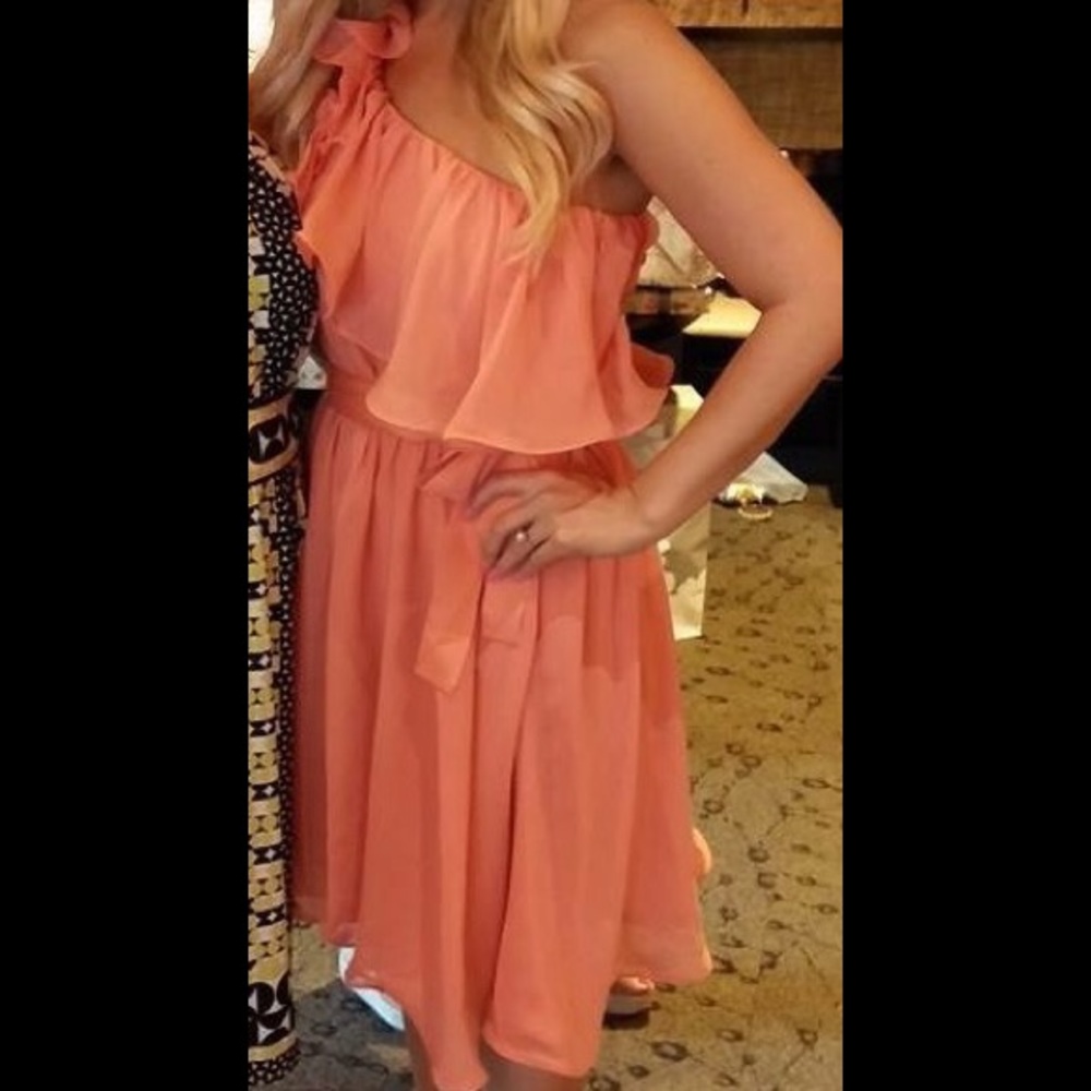 Coral Ruffle One Shoulder Dress