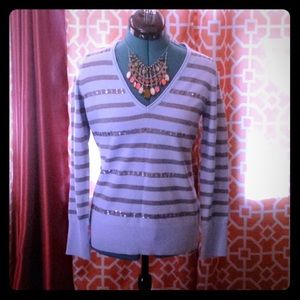 V-neck twofer sweater-stripe