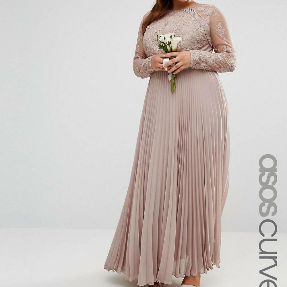 Asos Curve lace eyelash pleated maxi dress