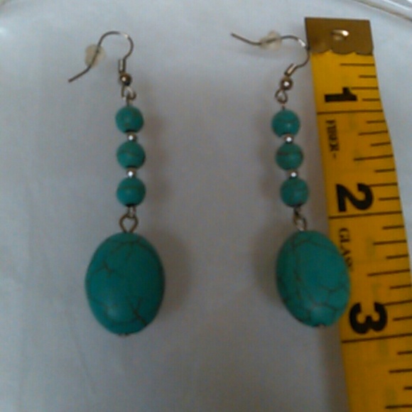 Geometric turquoise dangle earrings, thank you :) - Picture 2 of 2