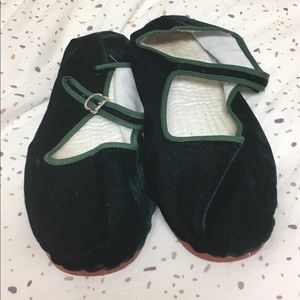 Green Velvet Mary Janes