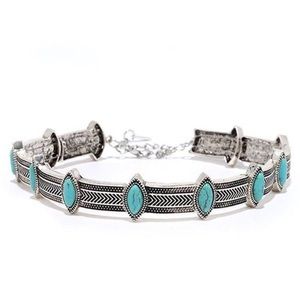 Turquoise & silver boho festival choker necklace