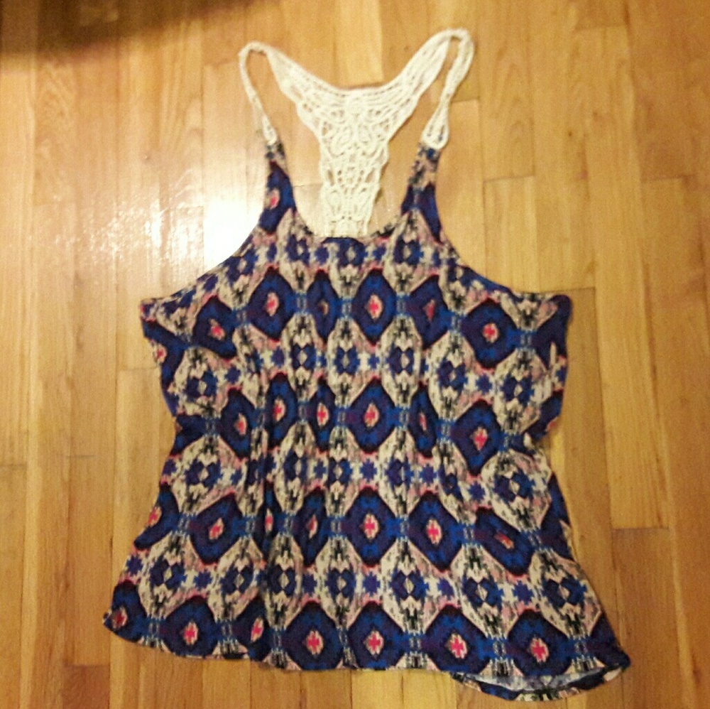 Flirty Tribal Print Lace Racerback Tank