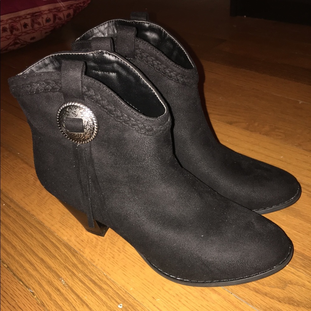 Black suede Western style booties