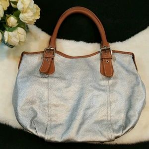 Boden Silver Leather Hobo Tote Handbag