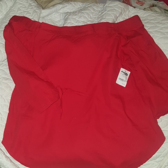 NWT 3/4, off shoulder red blouse - Picture 2 of 2