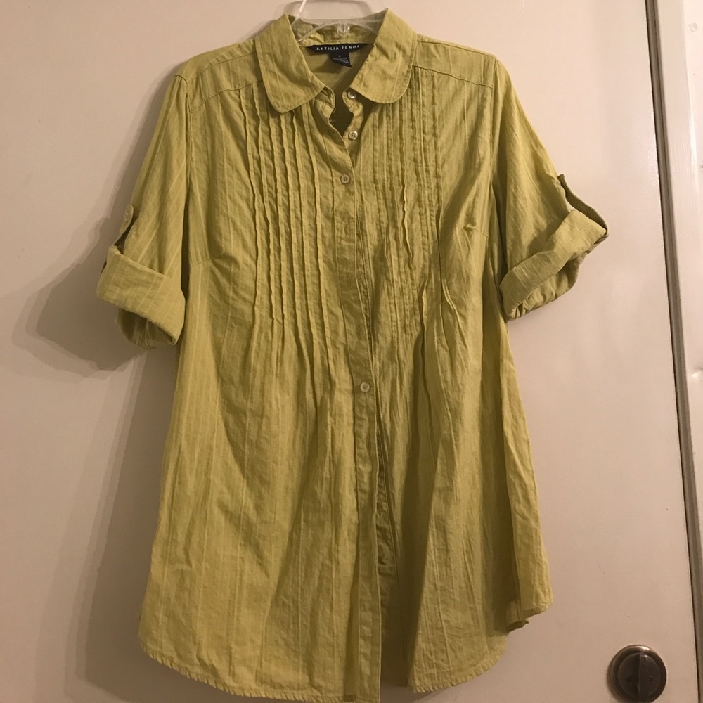 Antilia Femme green button down shirt