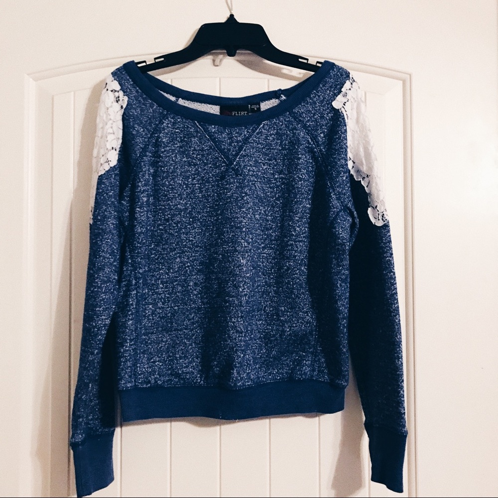 Blue Sweater w/ Lace Shoulder Patches