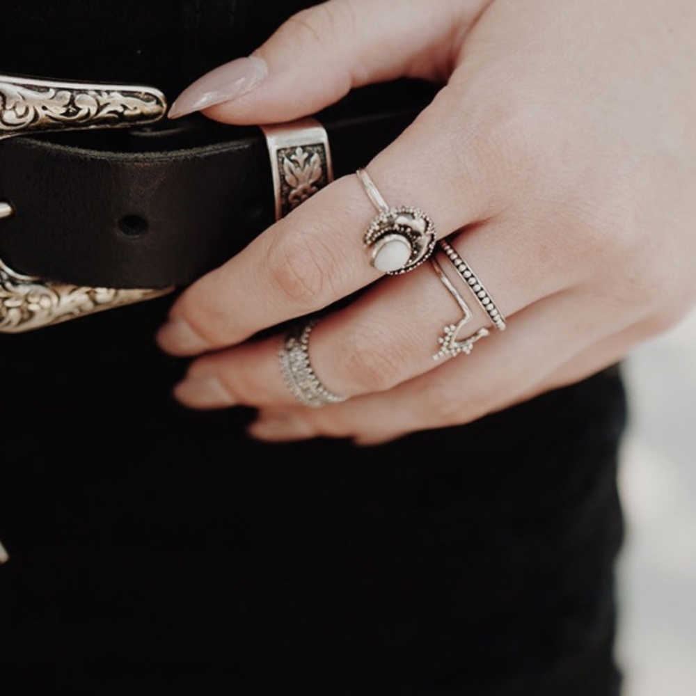silver black detailed ring set of 4 bohemian