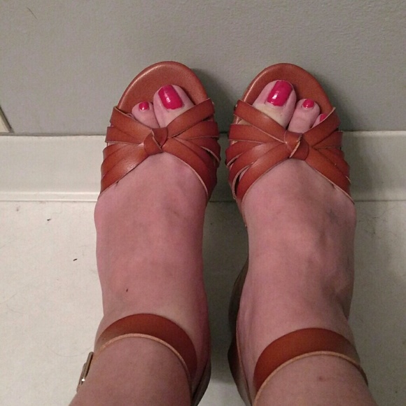 Cork Wedge Slide Sandals – Lightweight, Stylish  Sizes please? Cognac Strap Knot Cork Wedge Sandals