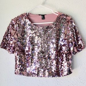Pink sequin crop top