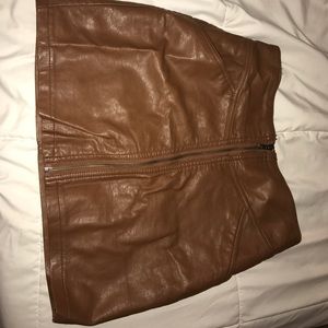 Brown leather mini skirt