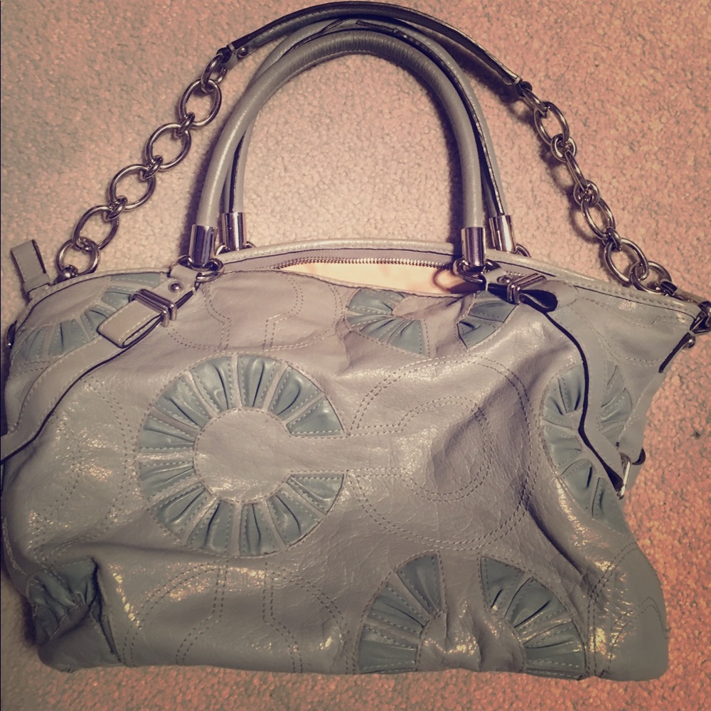 Leather Coach Light Blue Satchel