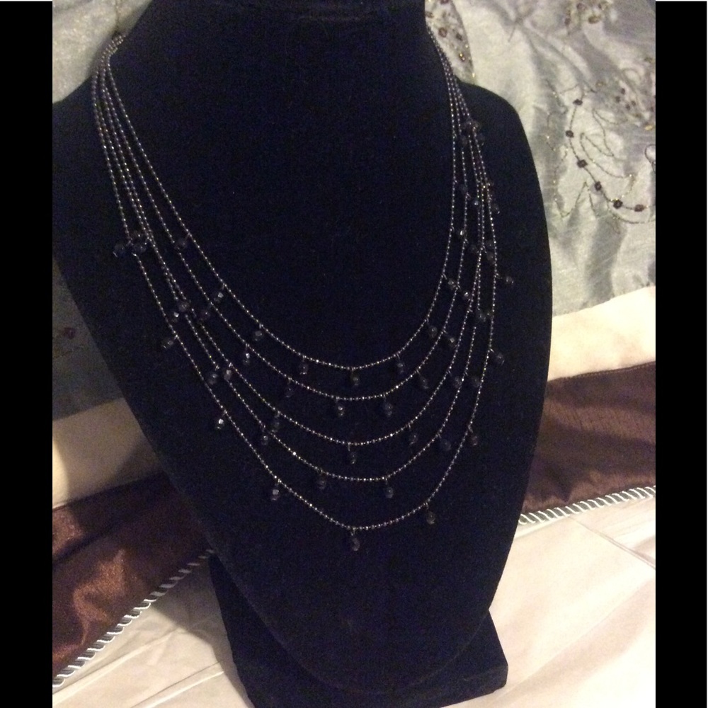 5 stranded black necklace with black balls