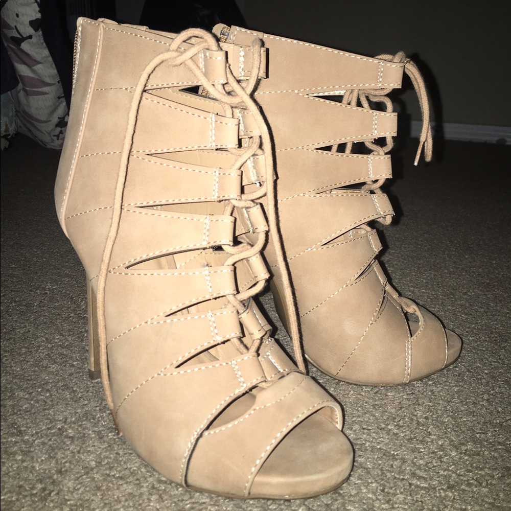 Nude lace up heels