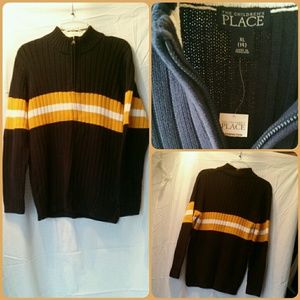 Navy 1/4 zip Striped Sweater
