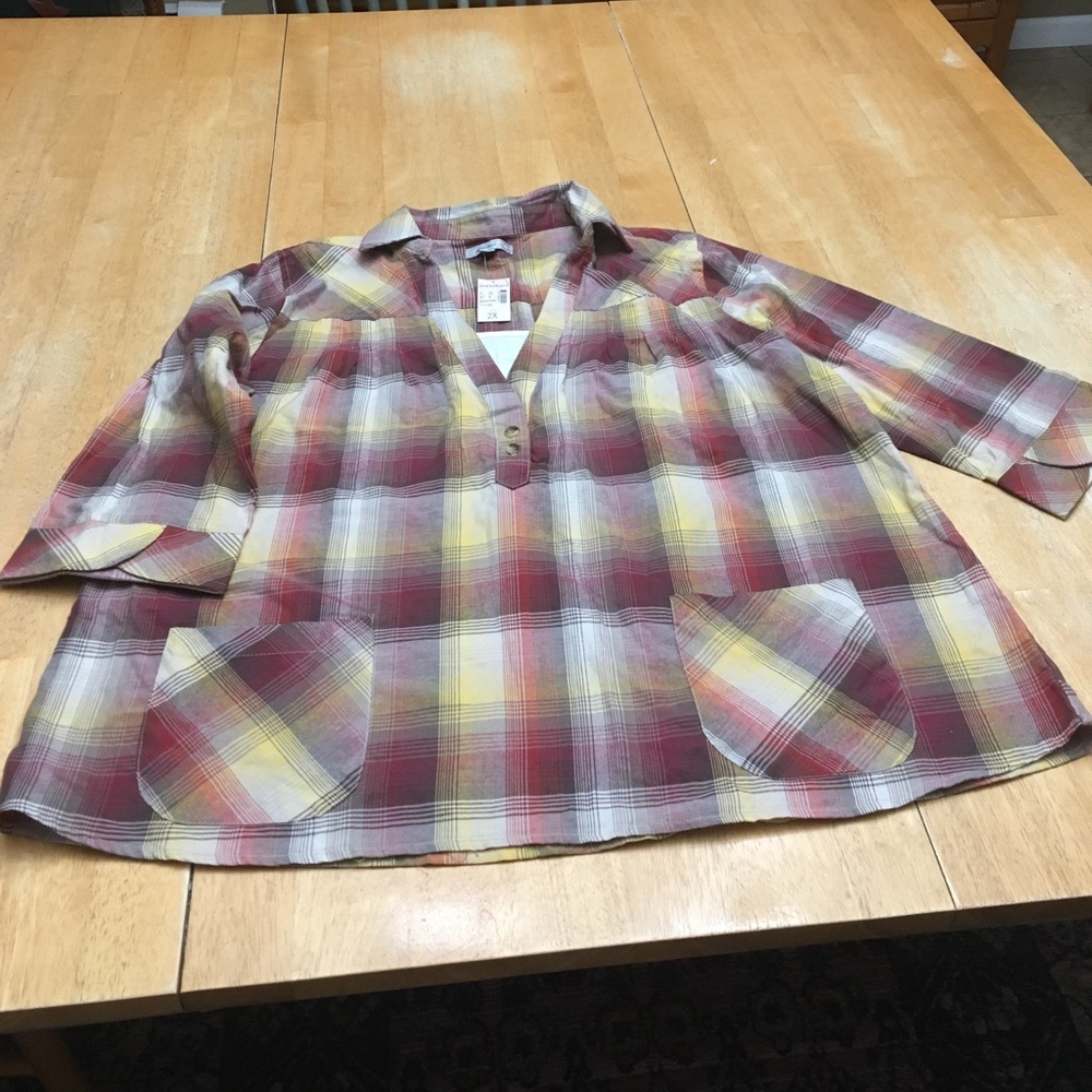 Dress barn blouse plaid red, yellow size 18-20 2x